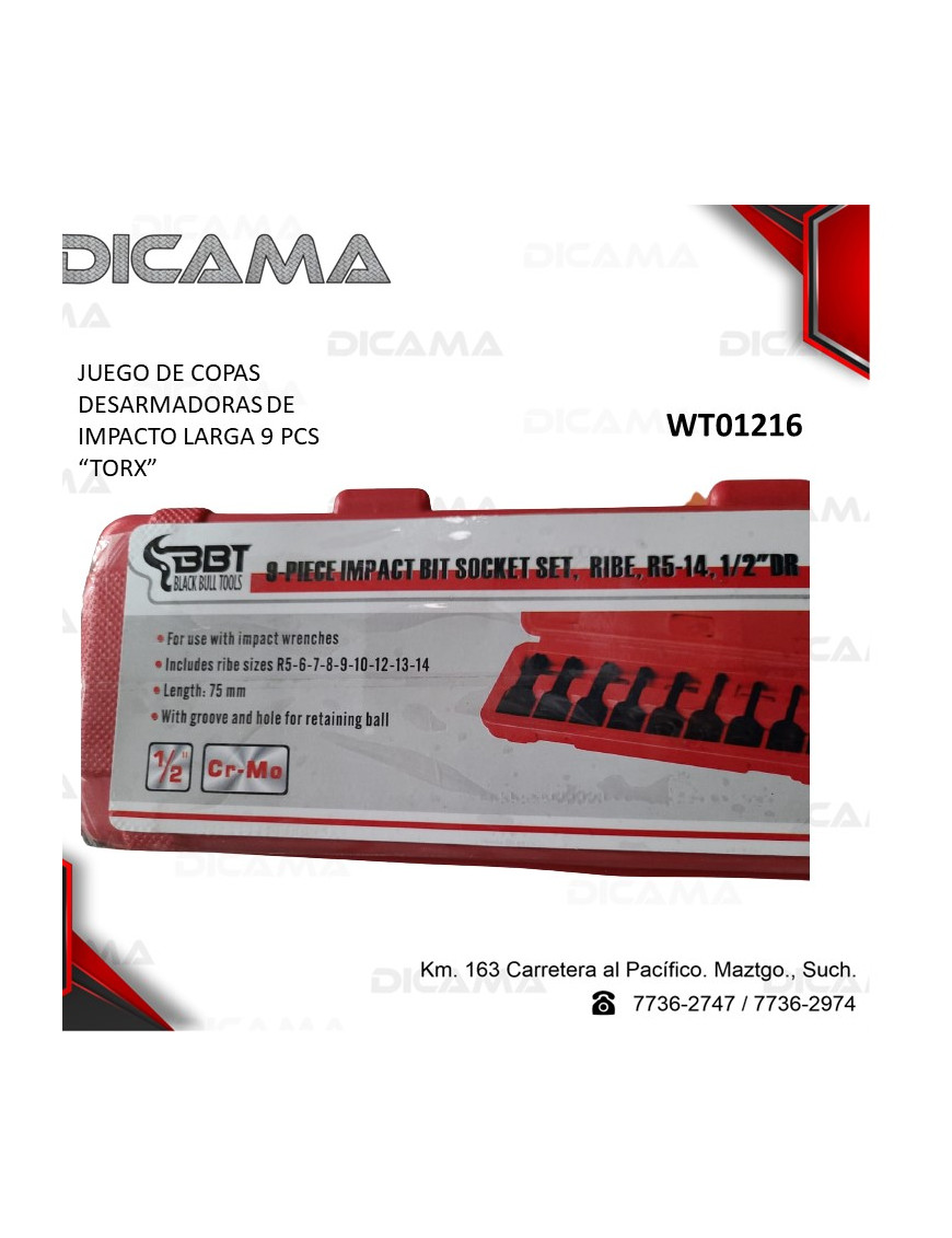 COPAS JGO DESARMADORAS DE IMPACTO LARGAS 9 PZAS BBT WT01216