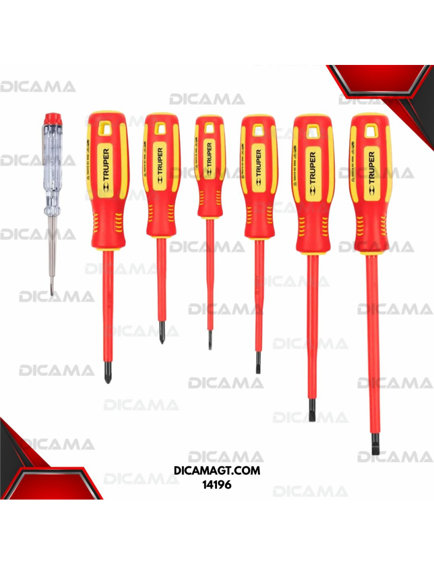 DESARMADOR JGO 6 PZAS DIELECTRICOS Y 1 PROVADOR TRUPER 14196