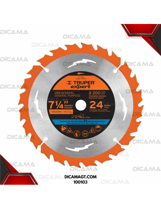 DISCO SIERRA 7-1/4 PARA MADERA 24 DIENTES CENTRO 5/8, EXPERT TRUPER 100103