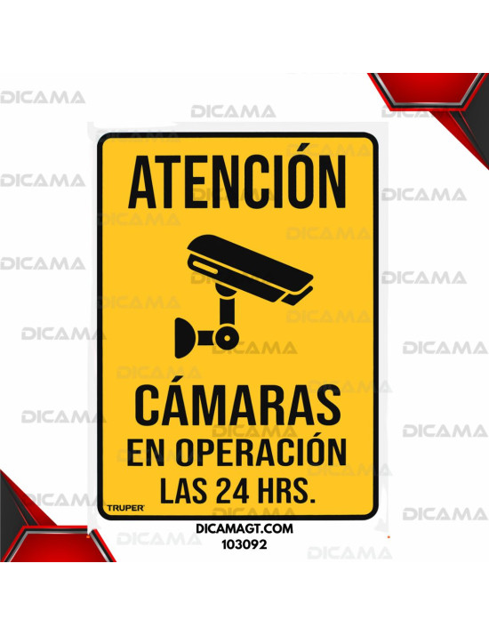 LETRERO DE SEÑALIZACION CAMARAS EN OPERACION 25X34 CMS TRUPER 103092