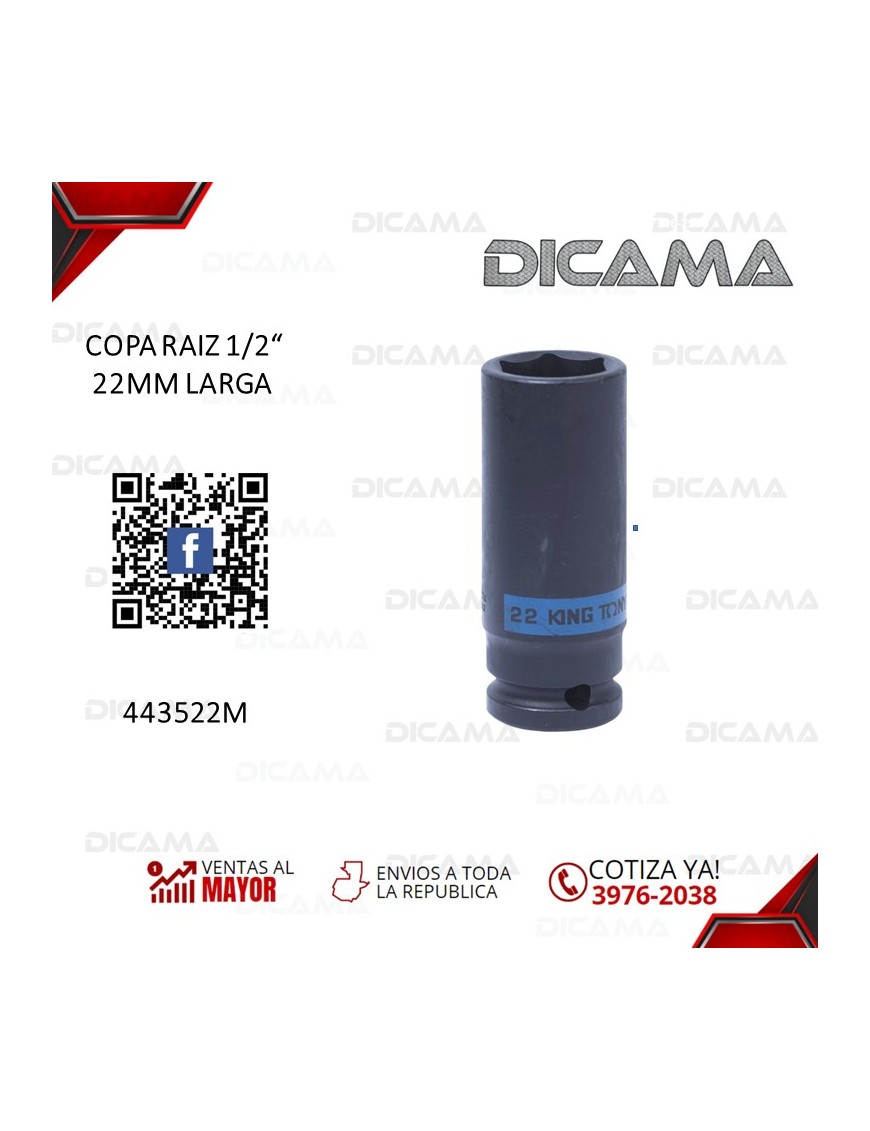 COPA RAIZ 1/2" 22MM LARGA