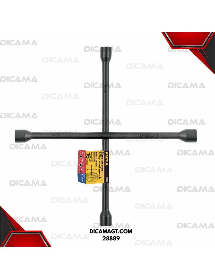 LLAVE DE CHUCHOS DE CRUZ 16 (40CMS)17 MM, 3/4, 13/16, 7/8 PRETUL 28889