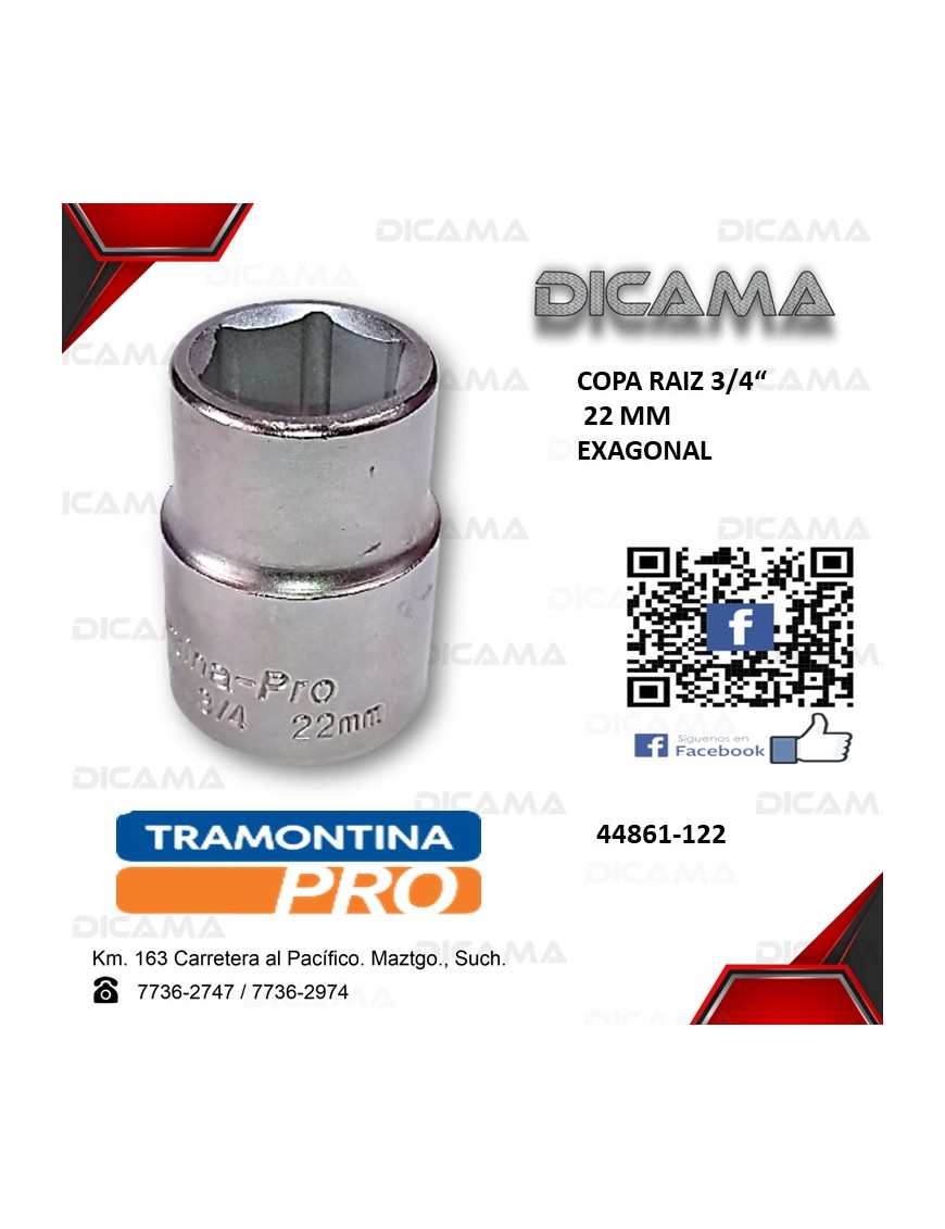 COPA RAIZ 3/4" 22MM HEXAGONAL