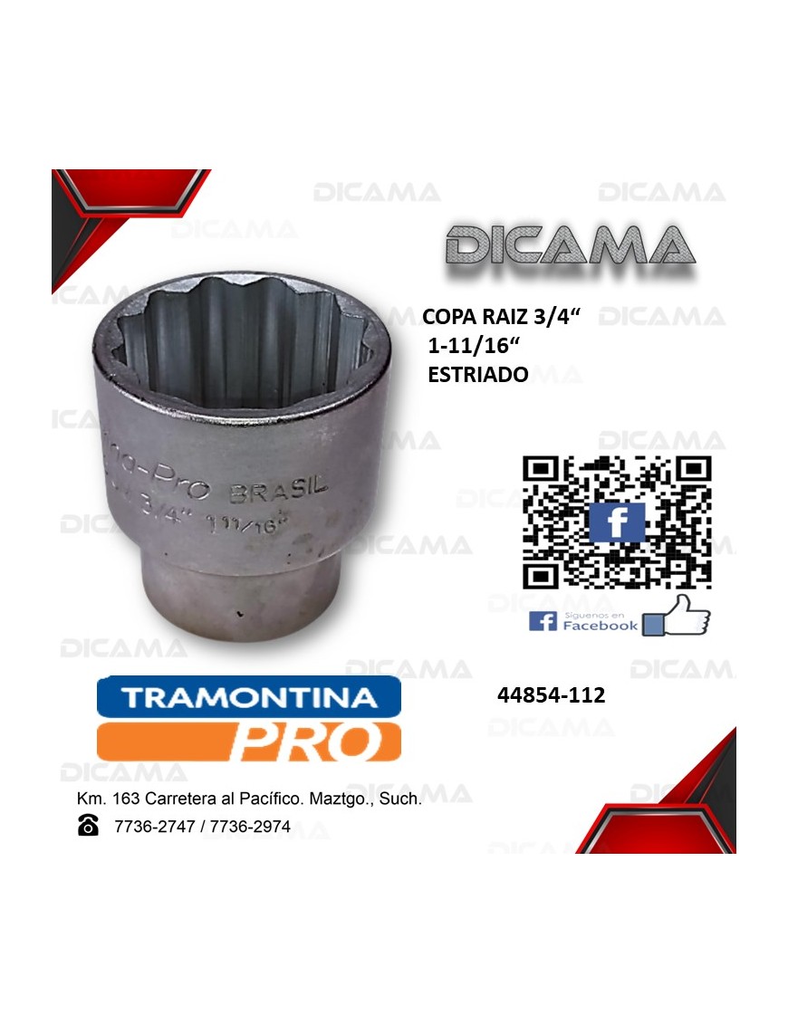 COPA RAIZ 3/4" 1.11/16" ESTRIADO