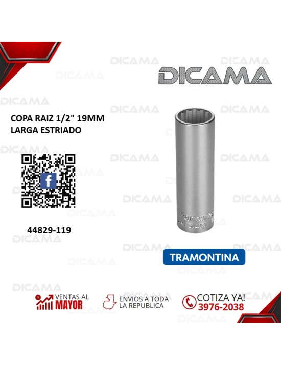 COPA RAIZ 1/2" 19MM LARGA ESTRIADO