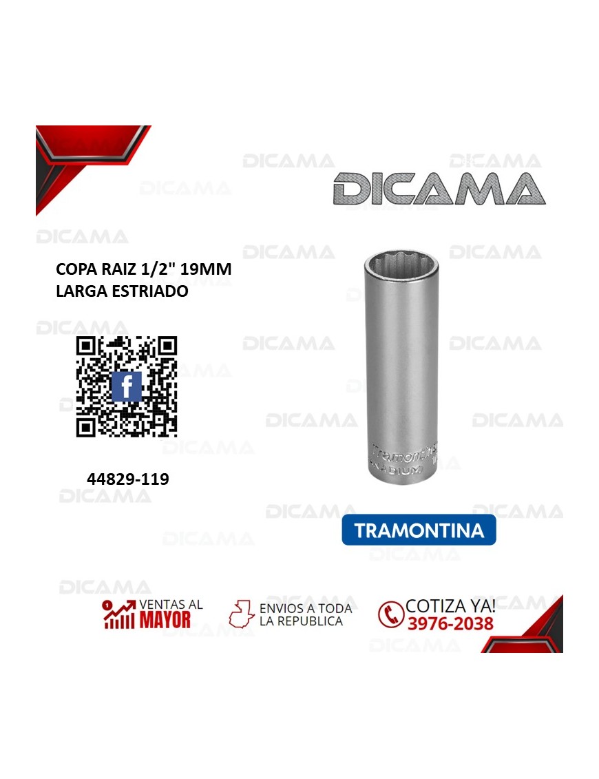 COPA RAIZ 1/2" 19MM LARGA ESTRIADO