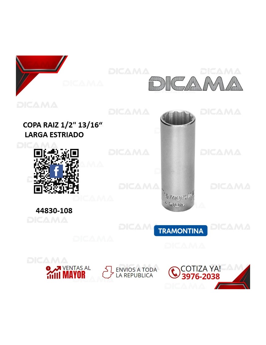 COPA RAIZ 1/2" 13/16" LARGA ESTRIADO