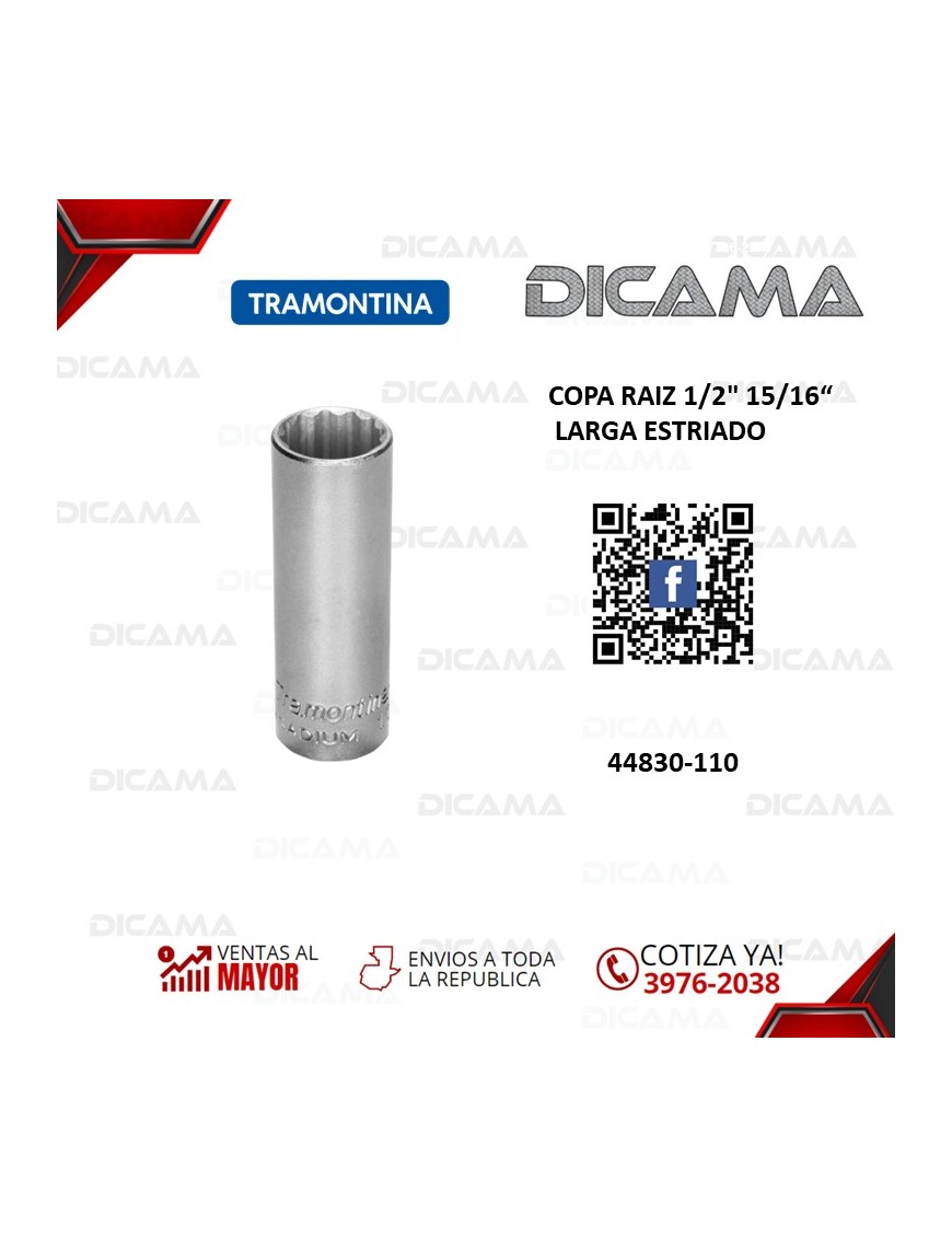 COPA RAIZ 1/2" 15/16" LARGA ESTRIADO