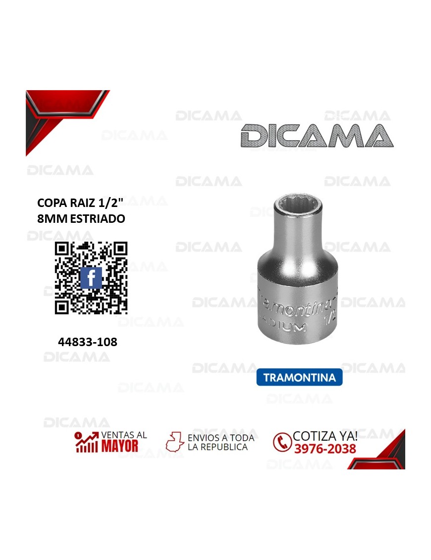 COPA RAIZ 1/2" 8MM ESTRIADO