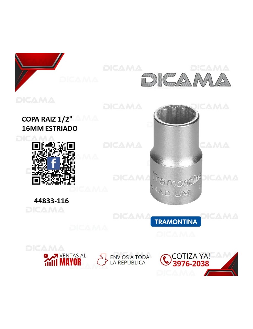 COPA RAIZ 1/2" 16MM ESTRIADO