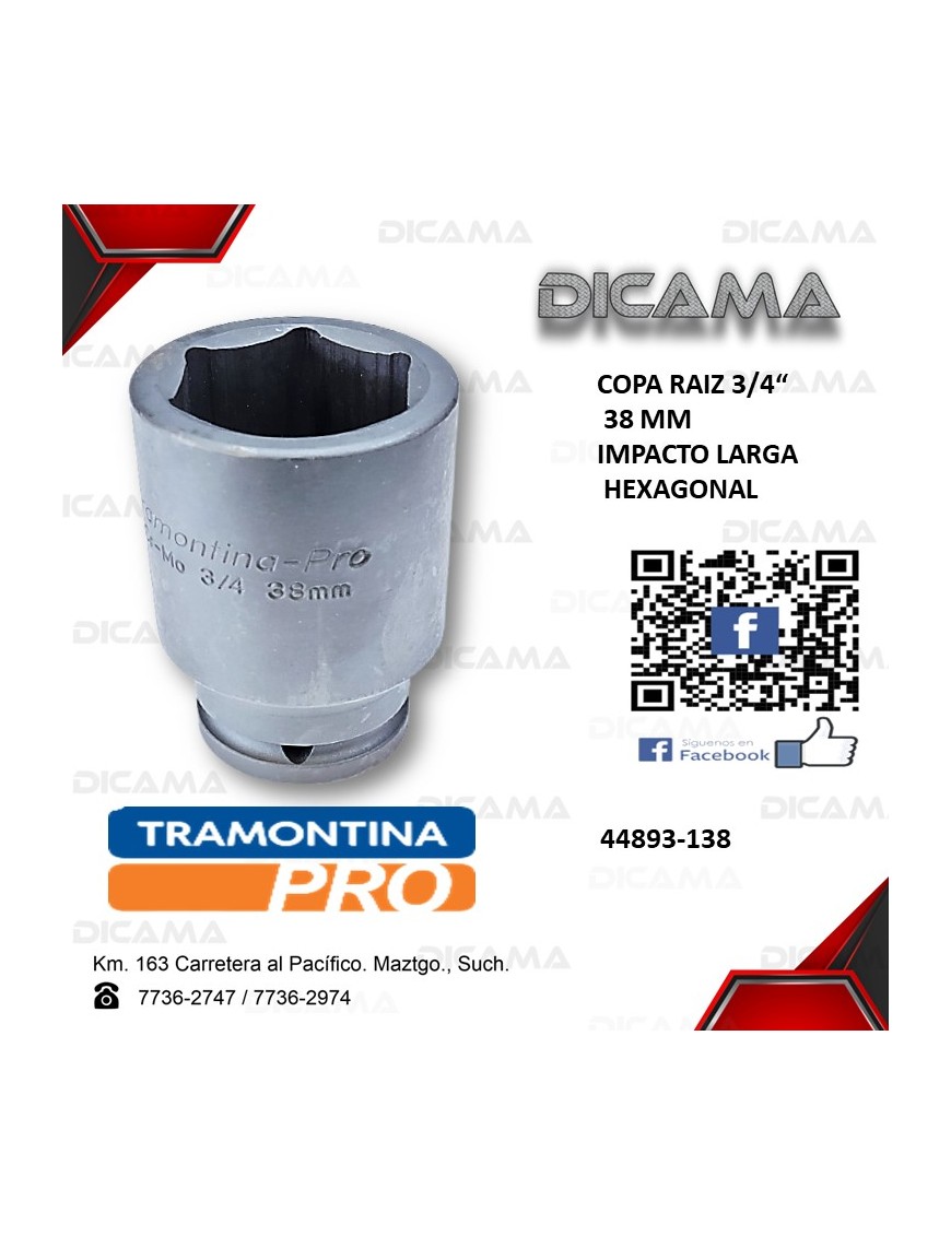 COPA RAIZ 3/4" 38MM IMPACTO LARGA HEXAGONAL