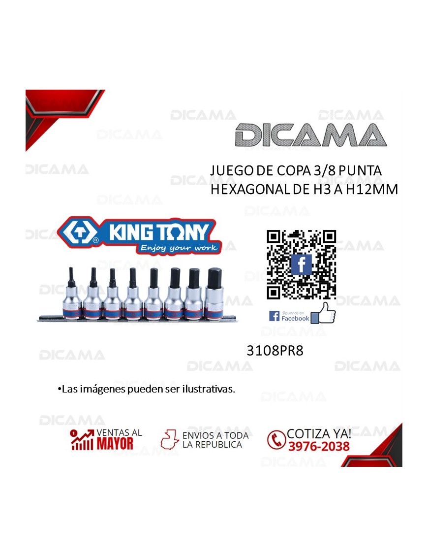 JUEGO DE COPA 3/8 PUNTA HEXAGONAL DE H3 A H12MM