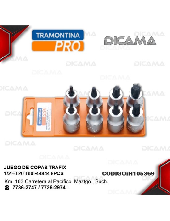 JUEGO DE COPAS 1/2" 8PCS PUNTA TRAFIX T20-T60