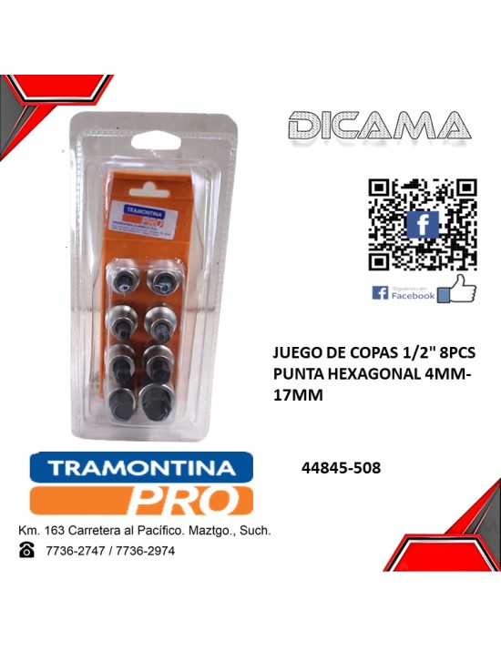 JUEGO DE COPAS 1/2" 8PCS PUNTA HEXAGONAL 4MM-17MM