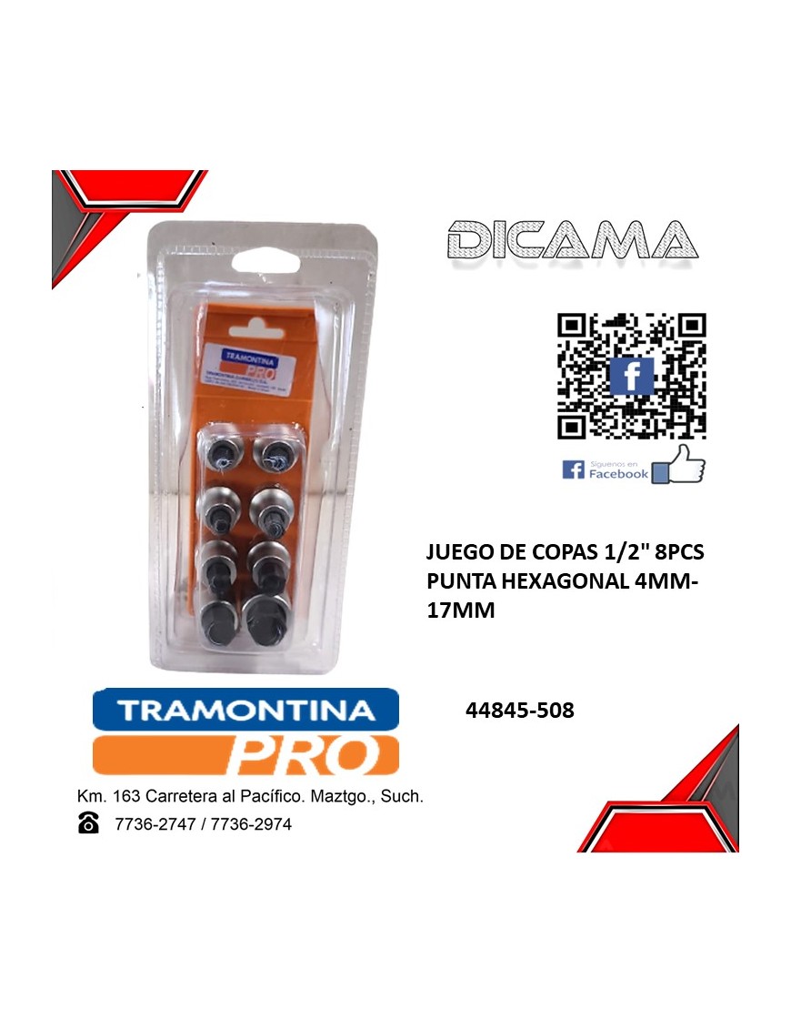 JUEGO DE COPAS 1/2" 8PCS PUNTA HEXAGONAL 4MM-17MM