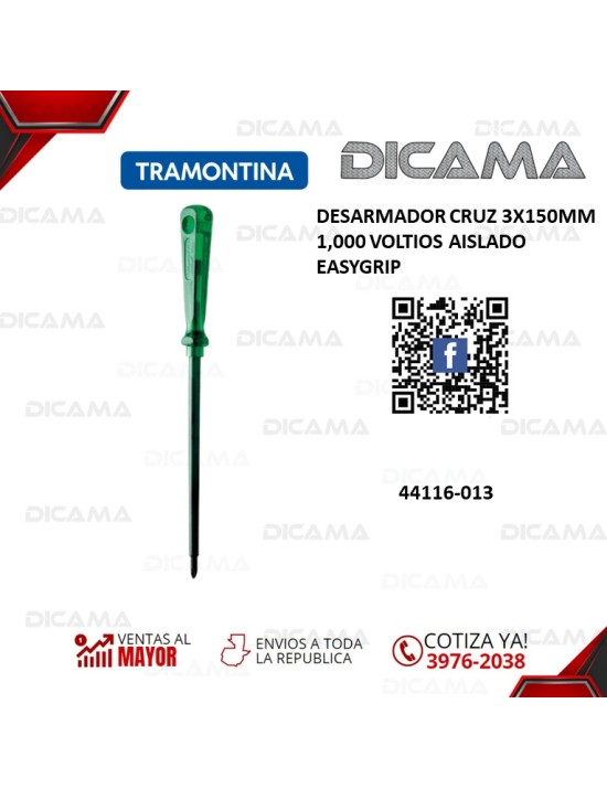 DESARMADOR CRUZ 3X150MM 1,000 VOLTIOS AISLADO EASYGRIP