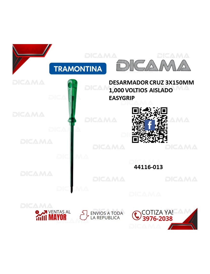 DESARMADOR CRUZ 3X150MM 1,000 VOLTIOS AISLADO EASYGRIP