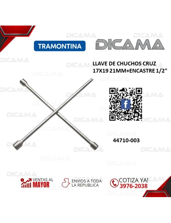 LLAVE DE CHUCHOS DE CRUZ 17X19 21MM+ENCASTRE 1/2"
