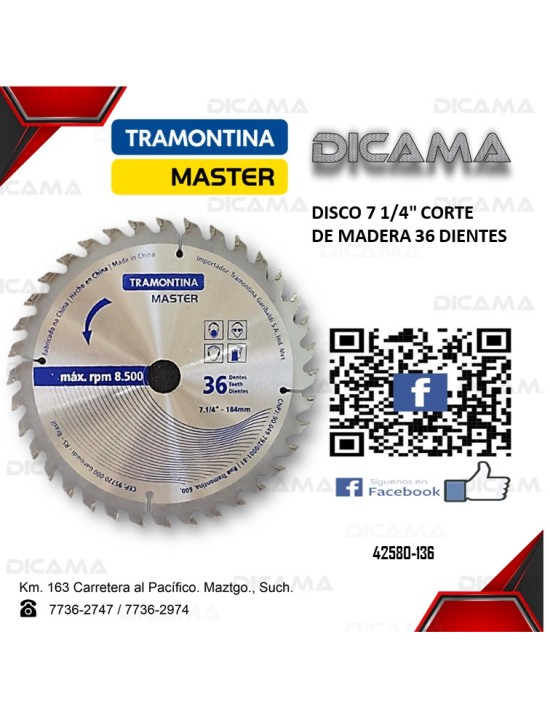 DISCO 7 1/4" MADERA 36D