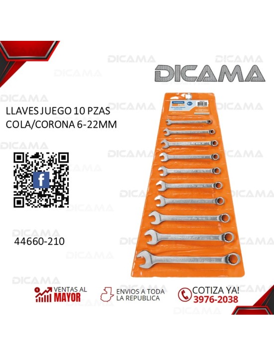 LLAVES JUEGO 10 PZAS COLA/CORONA 6-22MM