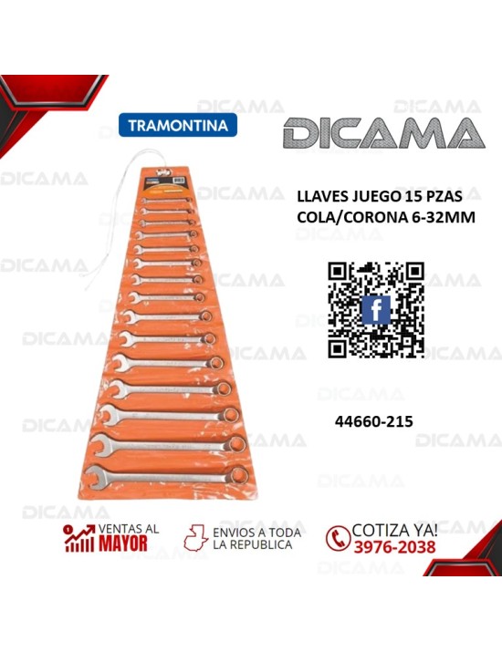 LLAVES JUEGO 15 PZAS COLA/CORONA 6-32MM LARGA