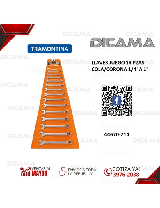 LLAVES JUEGO 14 PZAS COLA/CORONA 1/4"A 1"