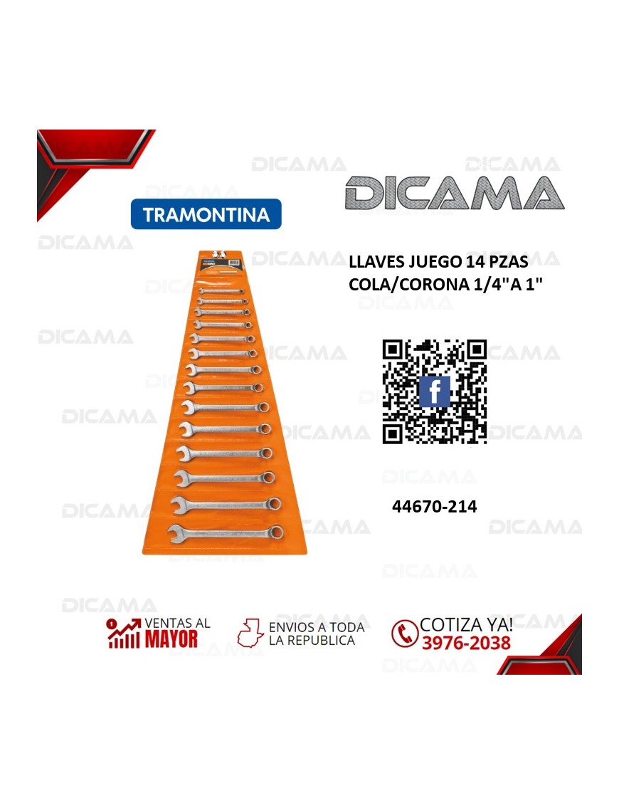 LLAVES JUEGO 14 PZAS COLA/CORONA 1/4"A 1"