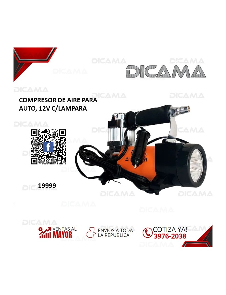 COMPRESOR AIRE 12 VOLTIOS PARA AUTO C/LAMPARA