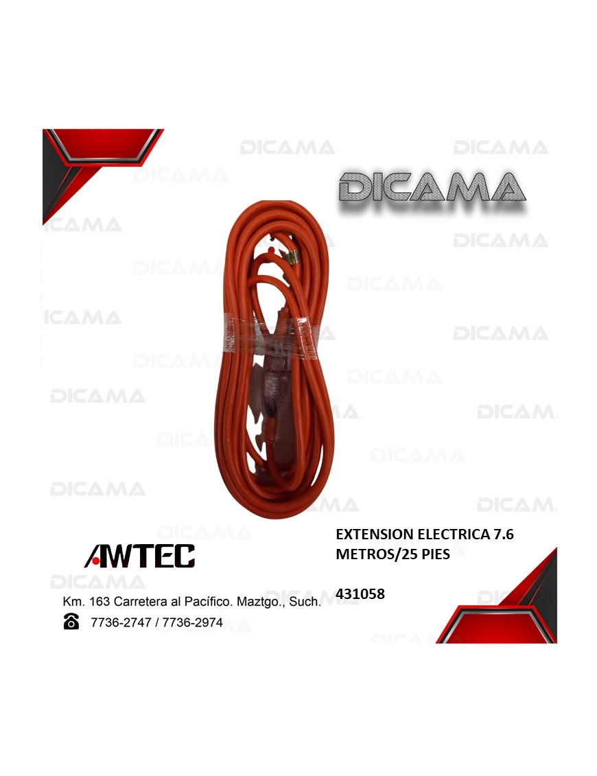 EXTENSION ELECTRICA 7.6 METROS NARANJA (25 PIES)