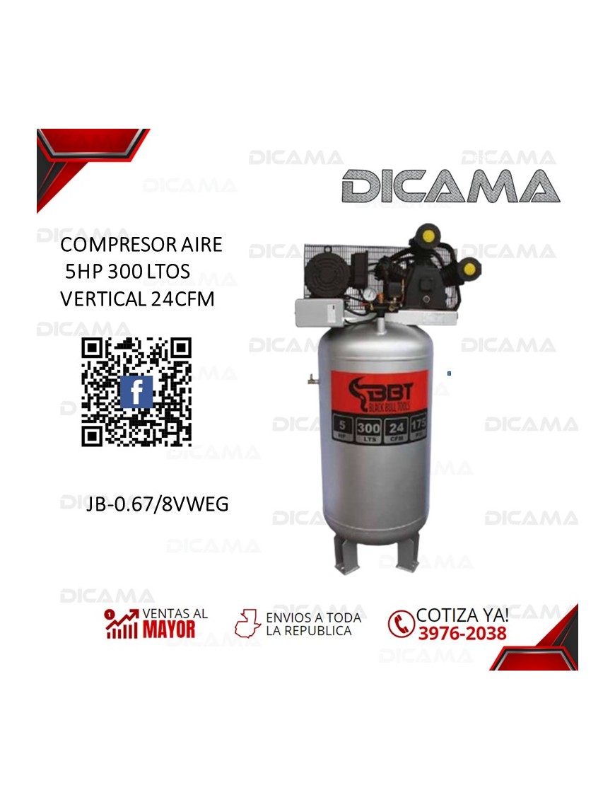 COMPRESOR AIRE 5 HP 300 LTOS VERTICAL 24CFM