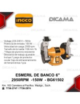 ESMERIL DE BANCO 6" 1/2 HP MOTOR
