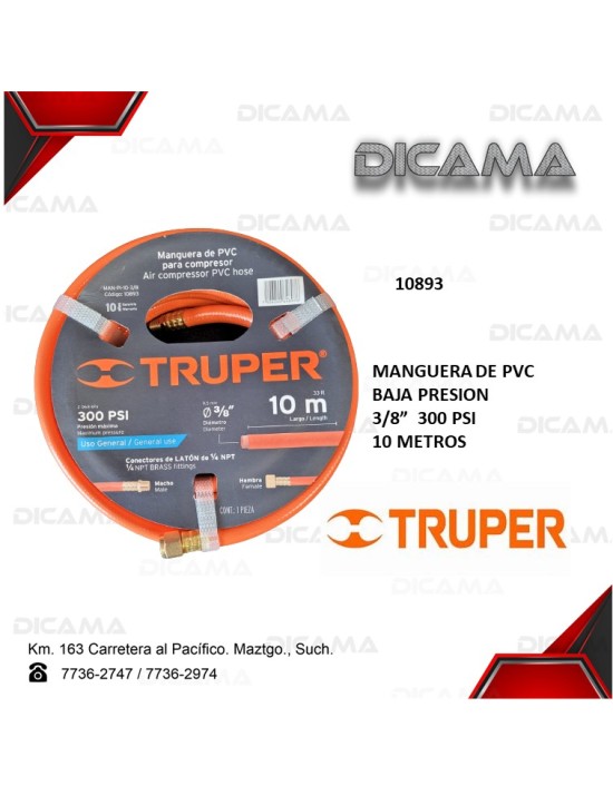 MANGUERA DE PVC BAJA PRESION 3/8" 10M" 300 PSI