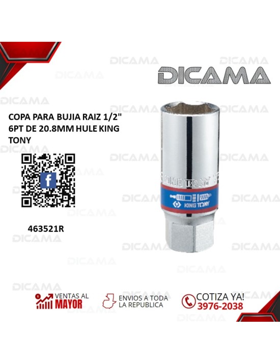 COPA RAIZ 1/2" 20.8MM 6PUNTOS PARA BUJIA HULE