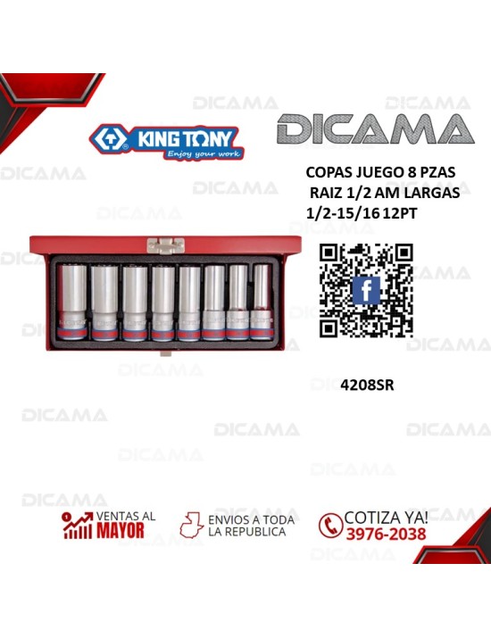 COPAS JUEGO  RAIZ 1/2" 8 PZAS AM LARGAS  1/2-15/16 12PT