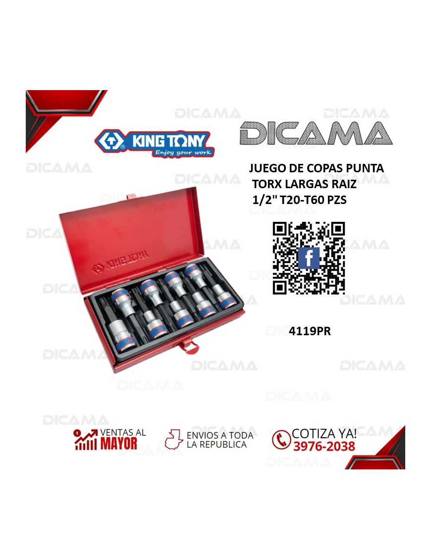 JUEGO DE COPAS PUNTA TORX LARGAS RAIZ 1/2" T20-T60 PZS