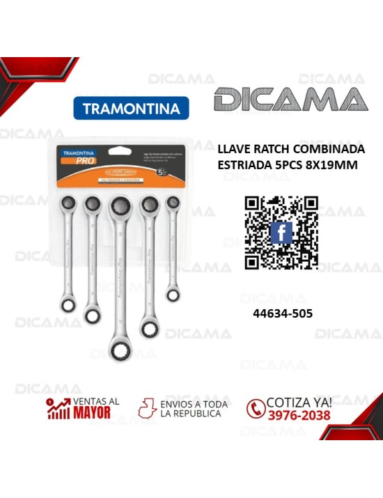 LLAVE RATCH COMBINADA ESTRIADA 5PCS 8X19MM