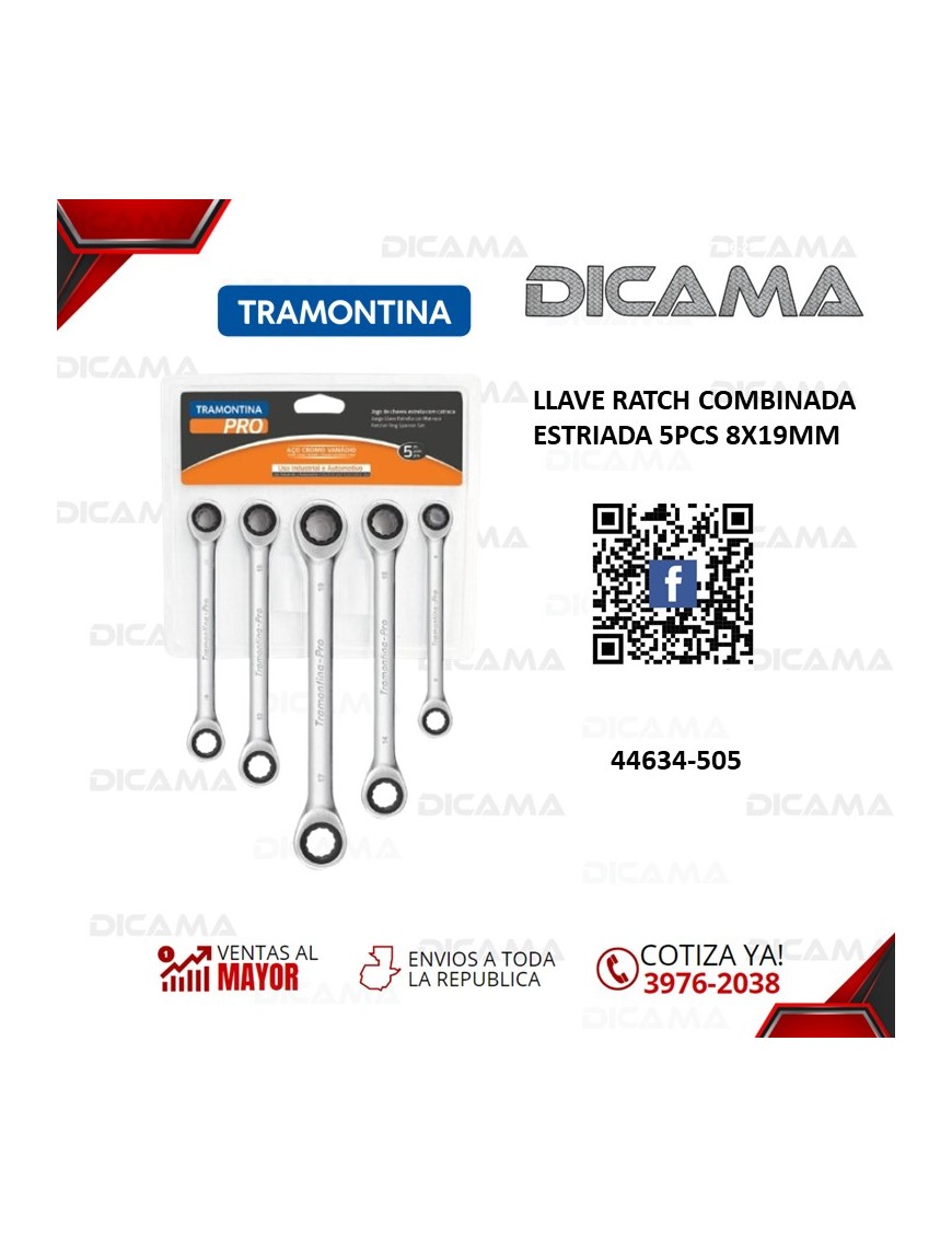 LLAVE RATCH COMBINADA ESTRIADA 5PCS 8X19MM