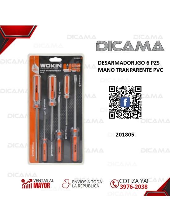 DESARMADOR JGO 6 PZS MANO TRANPARENTE PVC