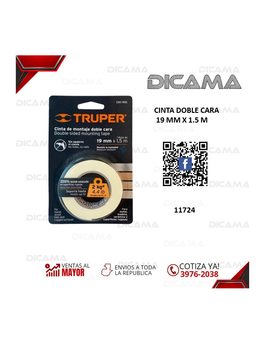 CINTA DOBLE CARA 19 MM X 1.5 M