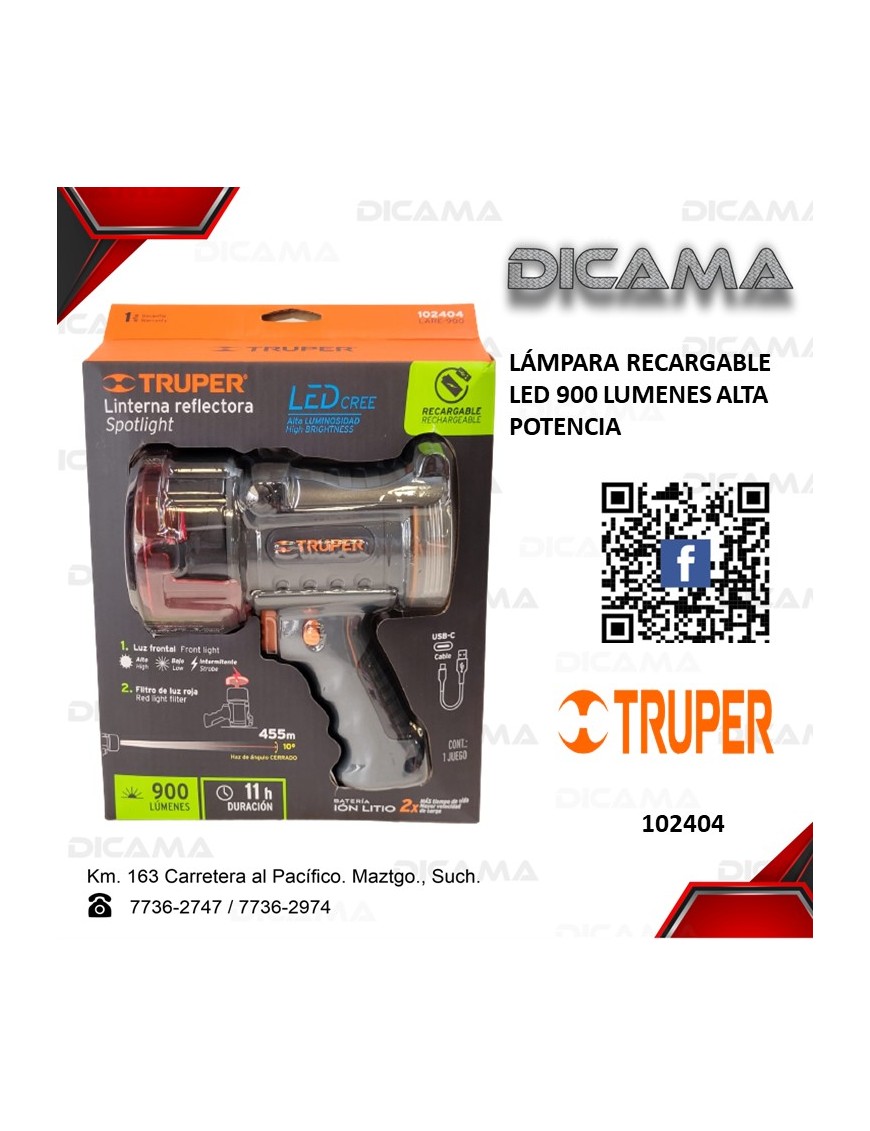 LINTERNA RECARGABLE LED 900 LUMENES ALTA POTENCIA