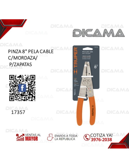 PINZA 8" PELA CABLE C/MORDAZA/ P/ZAPATAS