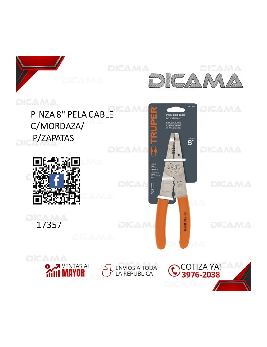 PINZA 8" PELA CABLE C/MORDAZA/ P/ZAPATAS