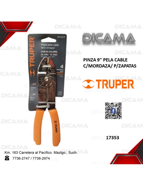 PINZA 9" PELA CABLE C/MORDAZA/ P/ZAPATAS