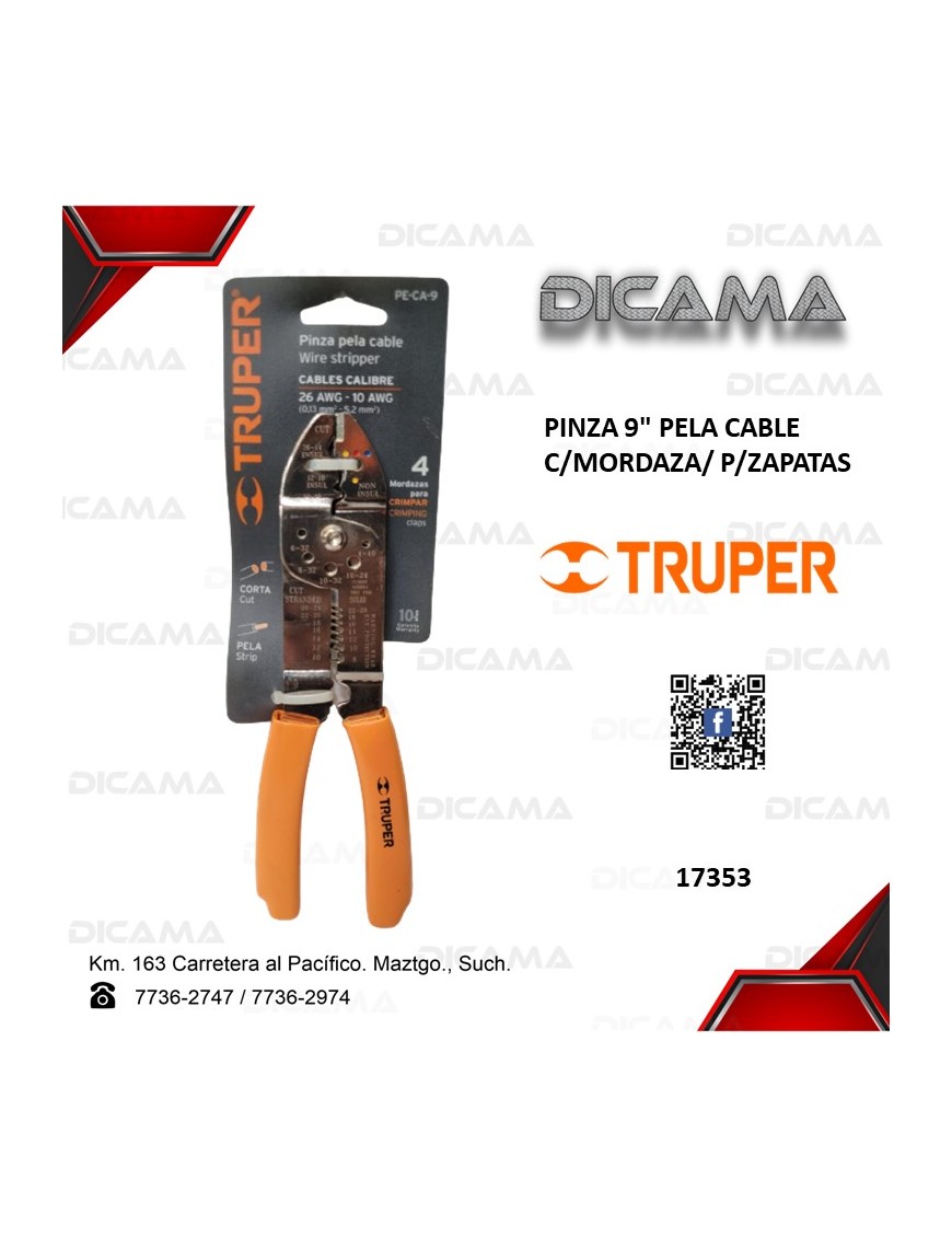 PINZA 9" PELA CABLE C/MORDAZA/ P/ZAPATAS