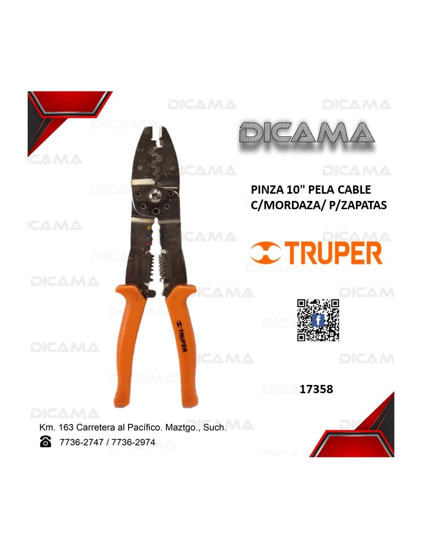 PINZA 10" PELA CABLE C/MORDAZA/ P/ZAPATAS
