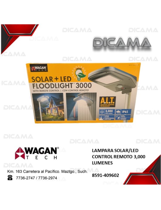 LAMPARA SOLAR/LED CONTROL REMOTO 3,000 LUMENES
