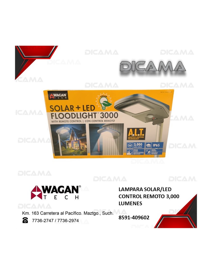 LAMPARA SOLAR/LED CONTROL REMOTO 3,000 LUMENES