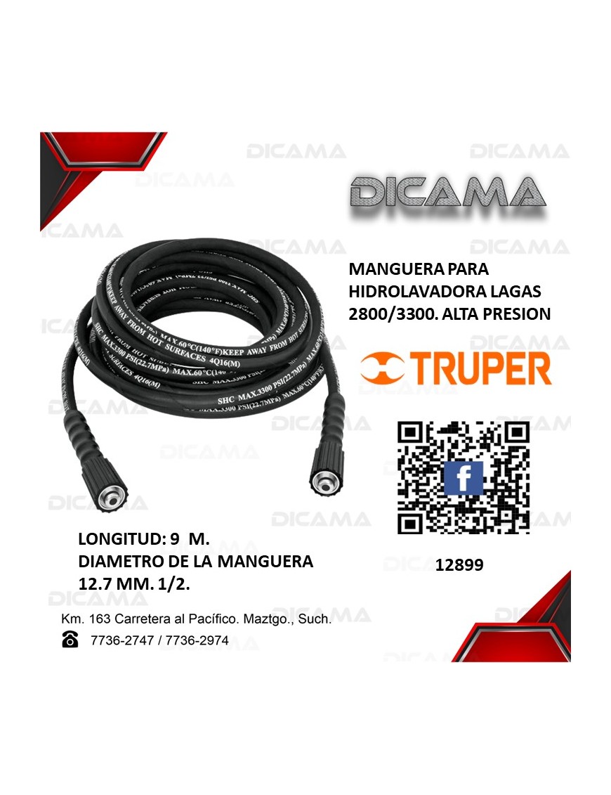 MANGUERA PARA HIDROLAVADORA LAGAS 2800/3300