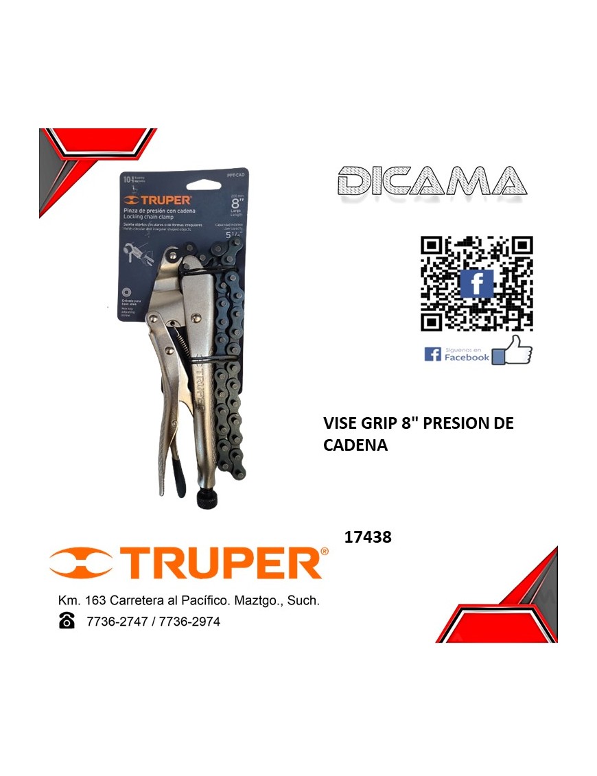 LLAVE P/FILTRO DE ACEITE TIPO VISE GRIP 8" DE CADENA