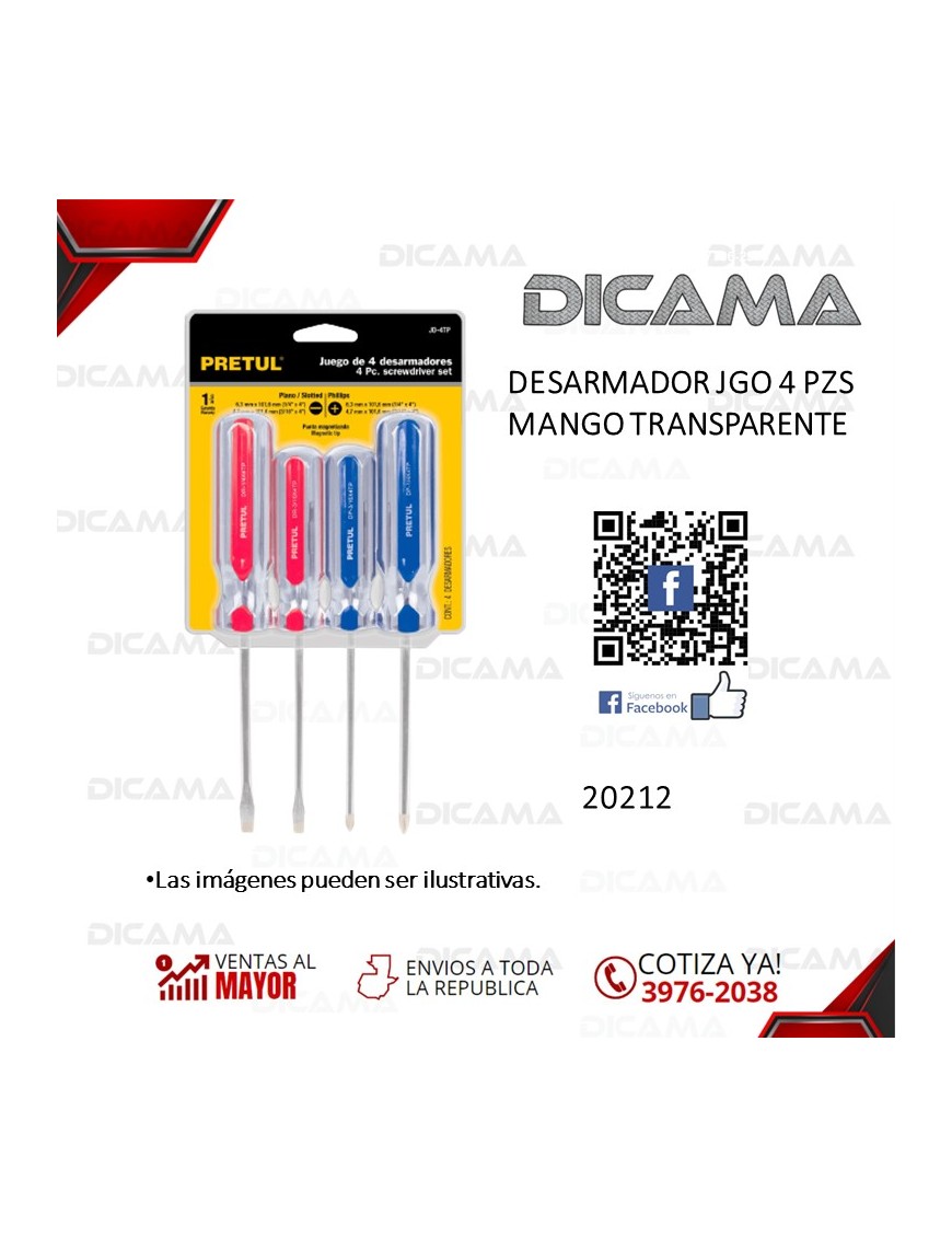 DESARMADOR JGO 4 PZS MANGO TRANSPARENTE